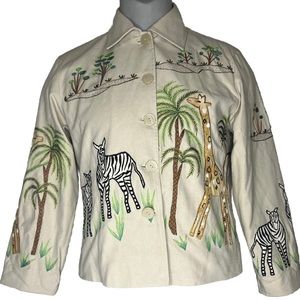 Vintage Animals Zoo  Embroidered Tan Blazer